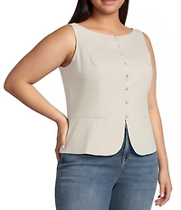 Lucy Paris Plus Size Taylor Linen Blend Round Neck Sleeveless Vest Top