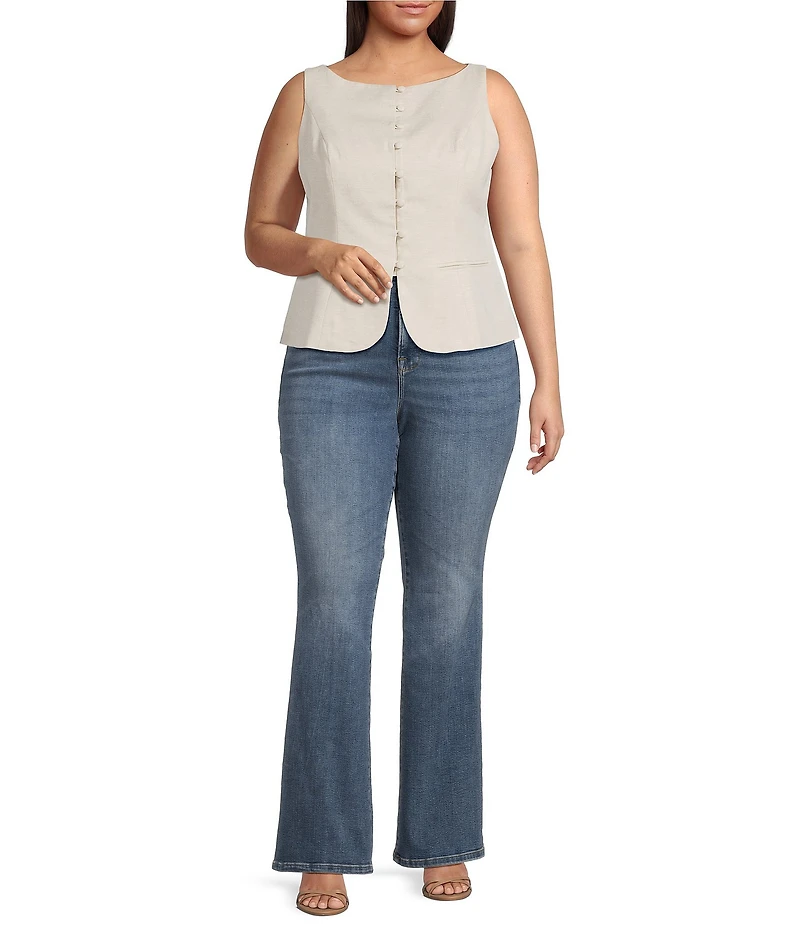 Lucy Paris Plus Size Taylor Linen Blend Round Neck Sleeveless Vest Top
