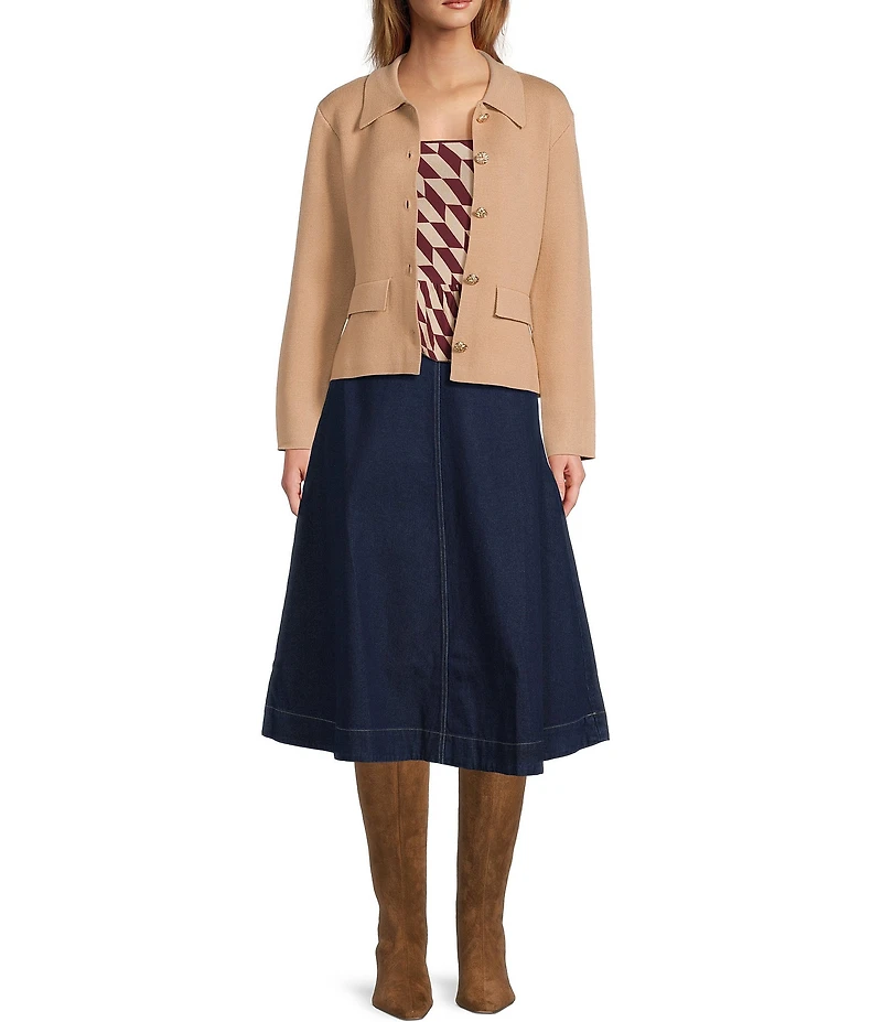 Lucy Paris Point Collar Long Sleeve Button Front Cardigan