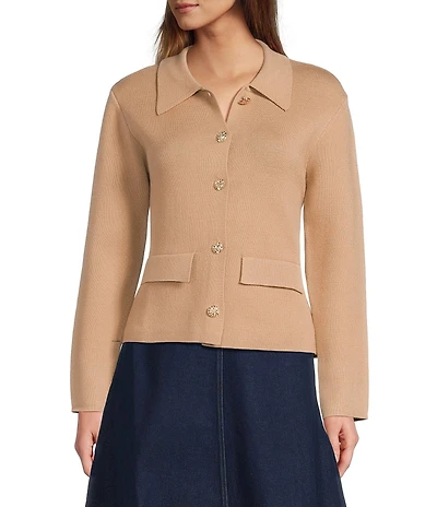 Lucy Paris Point Collar Long Sleeve Button Front Cardigan