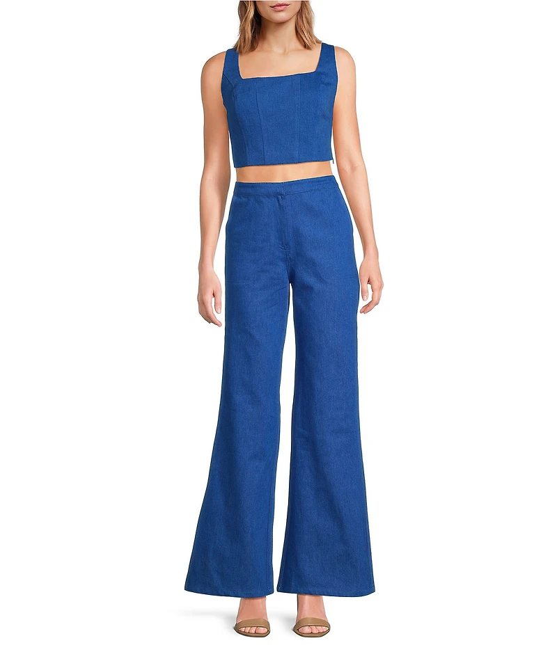 Lucy Paris Coordinating Renna Square Neck Sleeveless Denim Crop Top