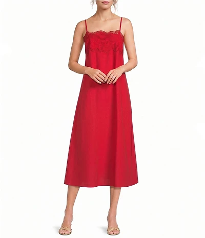 Lucy Paris Rey Embroidered Eyelet Square Neck Sleeveless Midi Dress