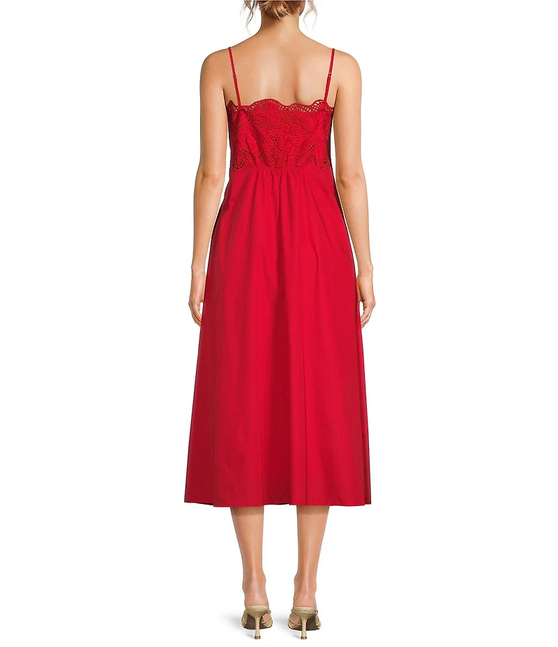 Lucy Paris Rey Embroidered Eyelet Square Neck Sleeveless Midi Dress