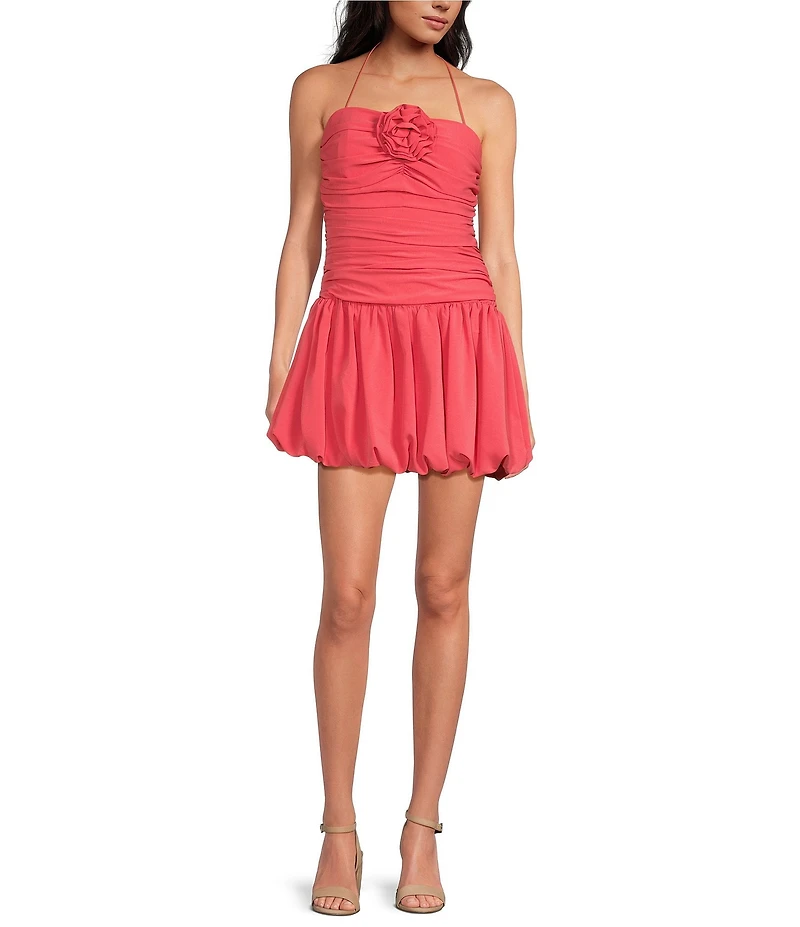 Lucy Paris Rosette Halter Fit & Flare Drop Waist Faye Bubble Dress