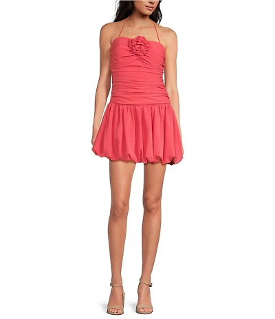 Lucy Paris Rosette Halter Fit & Flare Drop Waist Faye Bubble Dress