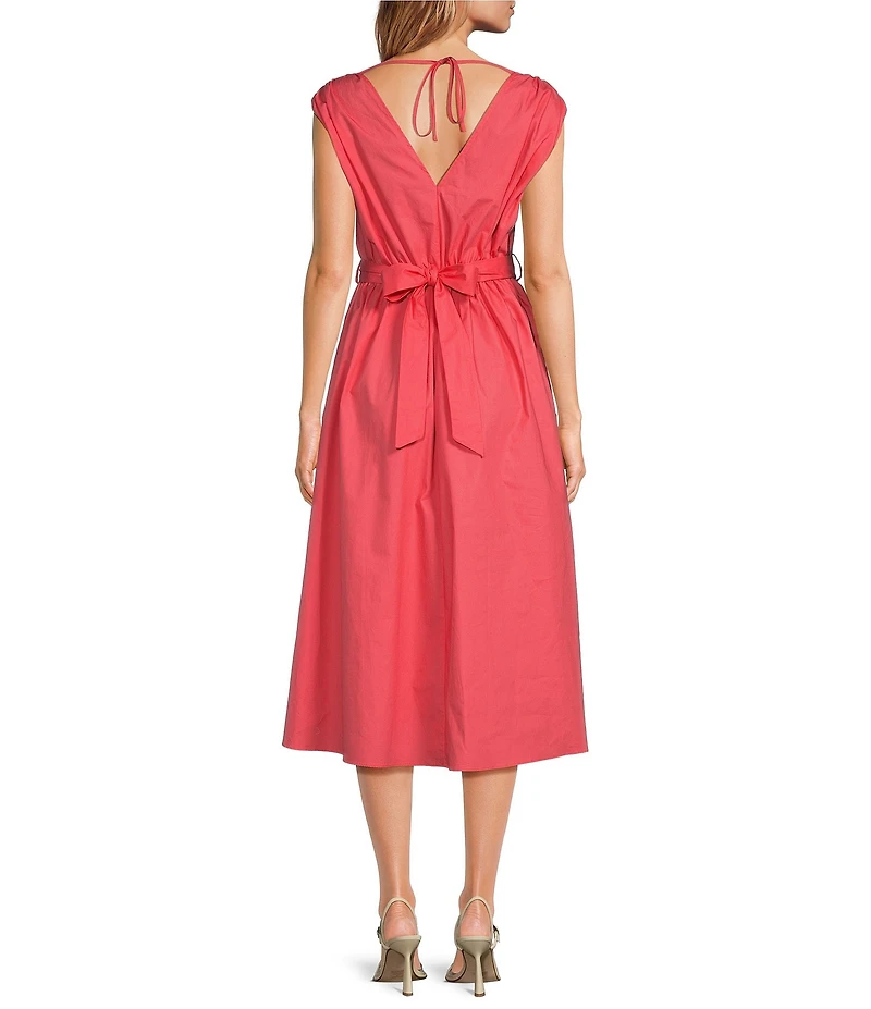 Lucy Paris Rosette V-Neck Sleeveless Fit & Flare Midi Dress