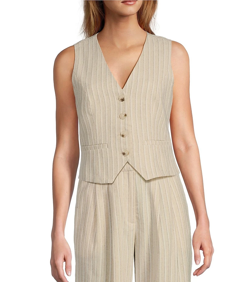 Lucy Paris Rowena Pinstripe V-Neck Sleeveless Button Front Vest