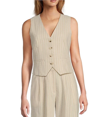 Lucy Paris Rowena Pinstripe V-Neck Sleeveless Button Front Vest