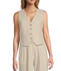 Lucy Paris Rowena Pinstripe V-Neck Sleeveless Button Front Vest