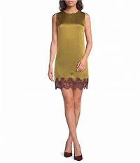 Lucy Paris Roxy Satin Lace Hem Round Neck Sleeveless Mini Dress