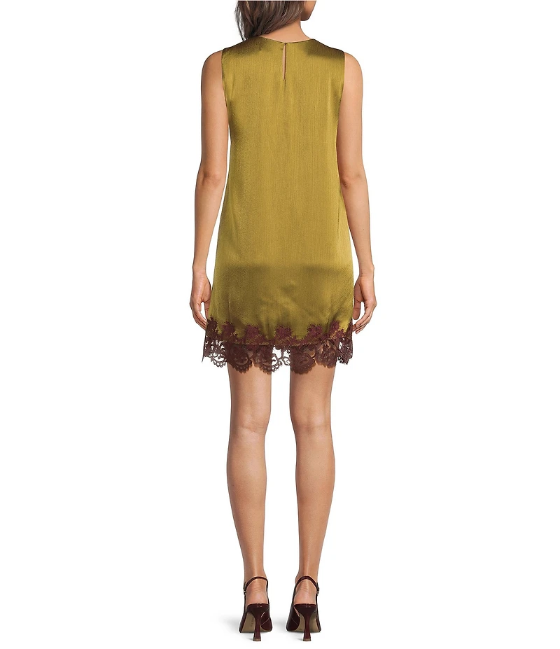 Lucy Paris Roxy Satin Lace Hem Round Neck Sleeveless Mini Dress