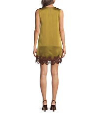 Lucy Paris Roxy Satin Lace Hem Round Neck Sleeveless Mini Dress