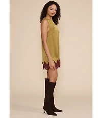 Lucy Paris Roxy Satin Lace Hem Round Neck Sleeveless Mini Dress