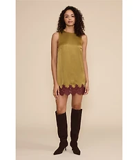 Lucy Paris Roxy Satin Lace Hem Round Neck Sleeveless Mini Dress