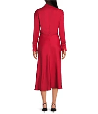 Lucy Paris Ruche Paige V-Neck Long Sleeve Twist Front Midi Dress