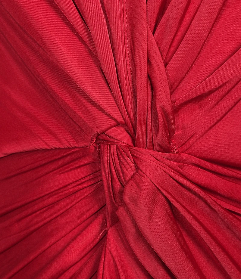 Lucy Paris Ruche Paige V-Neck Long Sleeve Twist Front Midi Dress