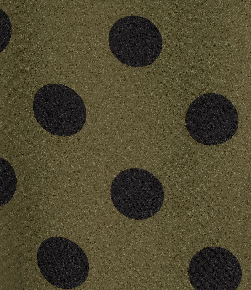 Lucy Paris Rue Polka Dot Printed Collared V-Neck Long Sleeve Coordinating Tie Top