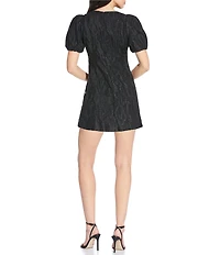 Lucy Paris Samira Embellish V-Neck Puff Sleeves Mini Dress