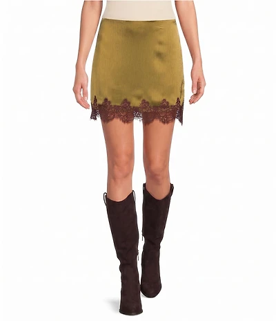 Lucy Paris Satin Lace Trim Coordinating Mini Skirt