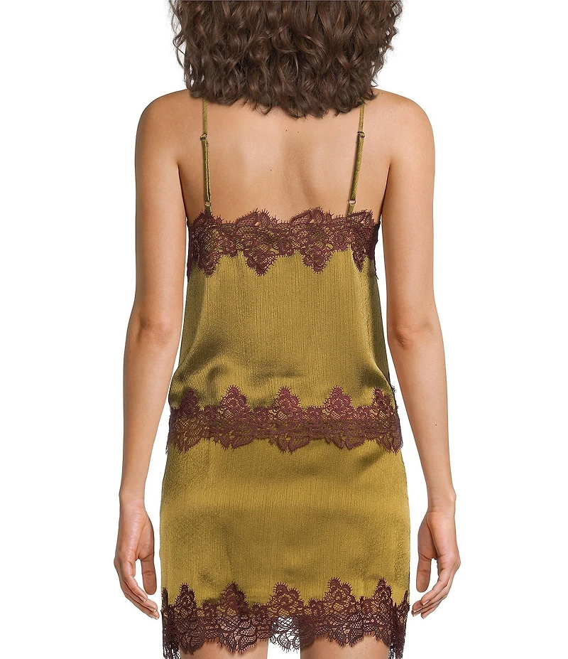 Lucy Paris Satin Lace Trim V-Neck Sleeveless Coordinating Top