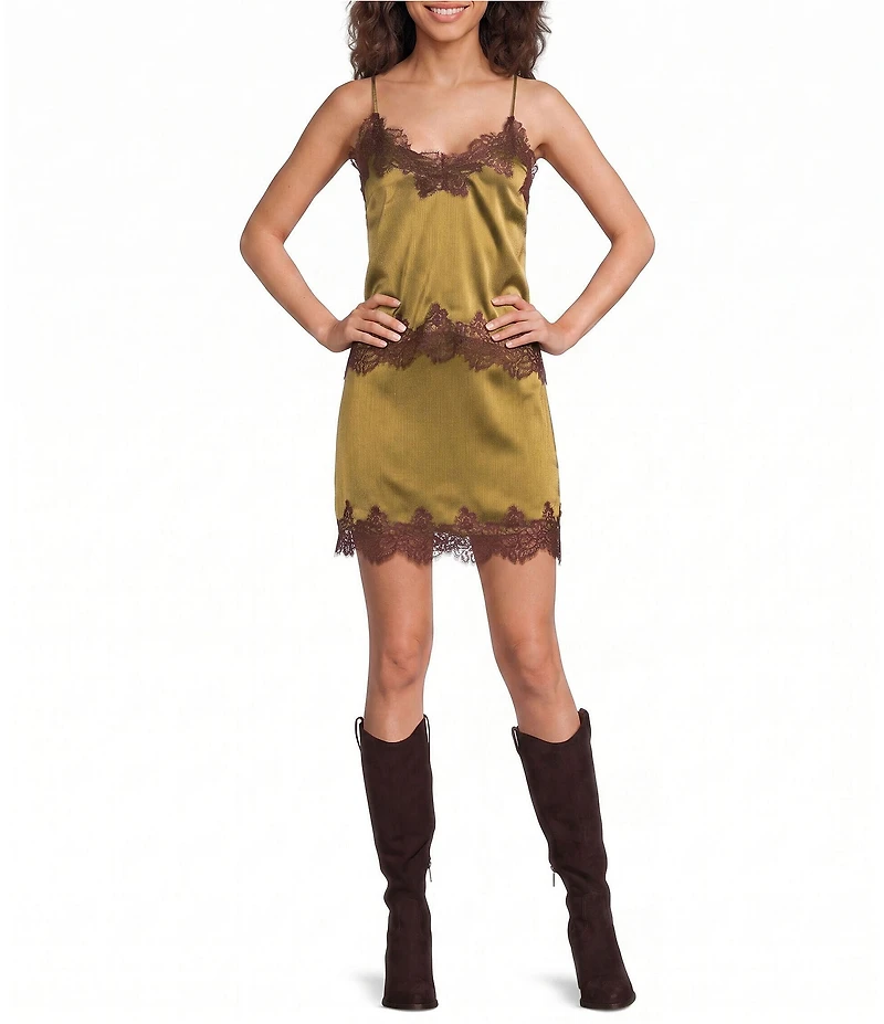 Lucy Paris Satin Lace Trim V-Neck Sleeveless Coordinating Top