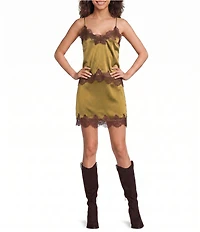 Lucy Paris Satin Lace Trim V-Neck Sleeveless Coordinating Top