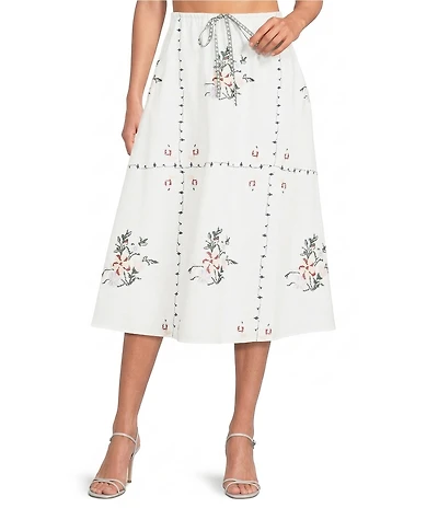 Lucy Paris Sigrid Floral Embroidered Coordinating A-Line Midi Skirt