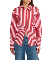 Lucy Paris Simone Stripe Print Point Collar Long Sleeve Open Tie Back Coordinating Button Front Top