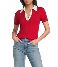 Lucy Paris Smith Collared V-Neck Short Sleeve Polo Top