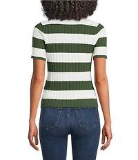 Lucy Paris Smith Stripe Polo Neck Short Sleeve Knit Top
