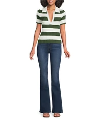 Lucy Paris Smith Stripe Polo Neck Short Sleeve Knit Top