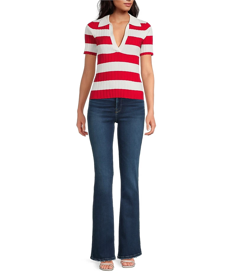 Lucy Paris Smith Stripe Polo Neck Short Sleeve Knit Top