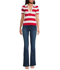 Lucy Paris Smith Stripe Polo Neck Short Sleeve Knit Top