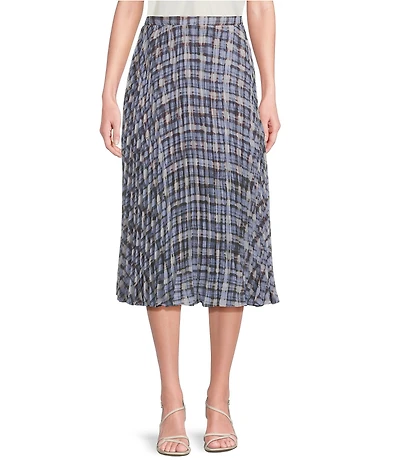 Lucy Paris Talia Plaid Print Pleated Midi Skirt