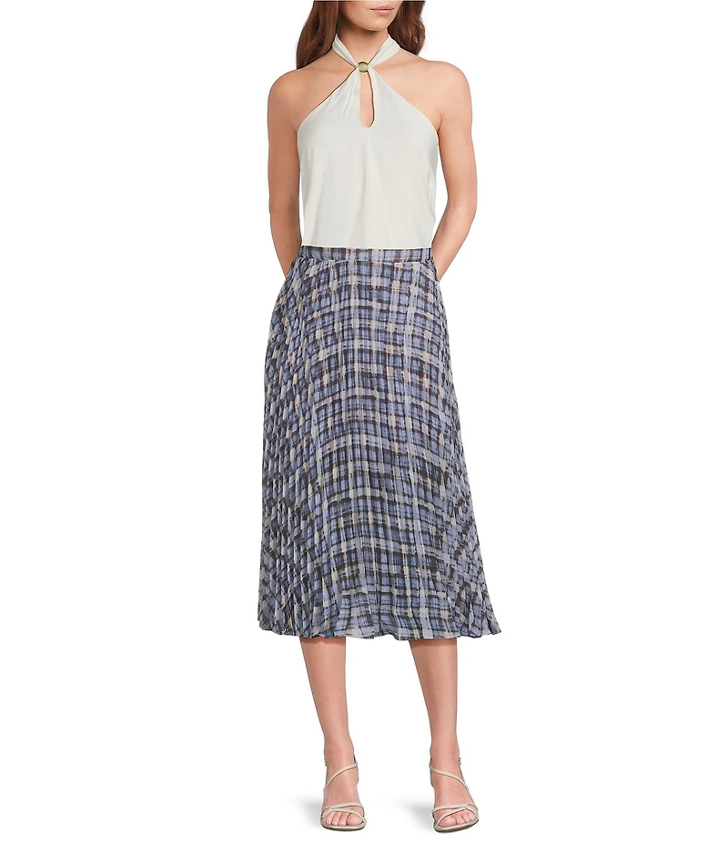 Lucy Paris Talia Plaid Print Pleated Midi Skirt