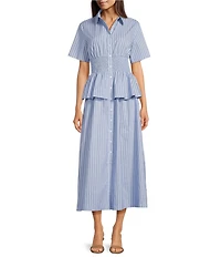 Lucy Paris Teagan Stripped Point Collar Short Sleeve Peplum Waist Shirt Dress