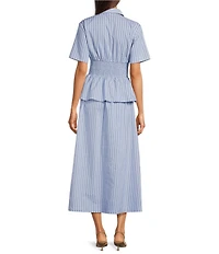 Lucy Paris Teagan Stripped Point Collar Short Sleeve Peplum Waist Shirt Dress