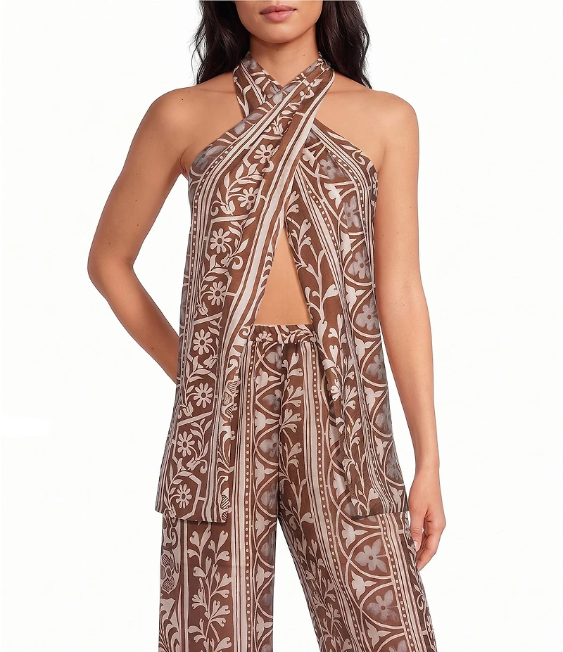 Lucy Paris Teala Printed Halter Neck Sleeveless Wrap Over Coordinating Top