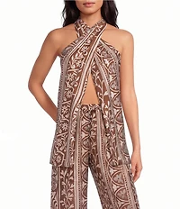 Lucy Paris Teala Printed Halter Neck Sleeveless Wrap Over Coordinating Top