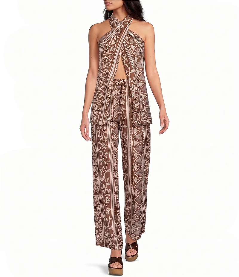 Lucy Paris Teala Printed Halter Neck Sleeveless Wrap Over Coordinating Top