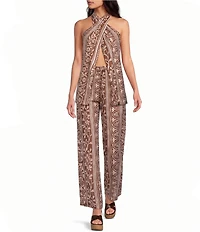 Lucy Paris Teala Printed Halter Neck Sleeveless Wrap Over Coordinating Top