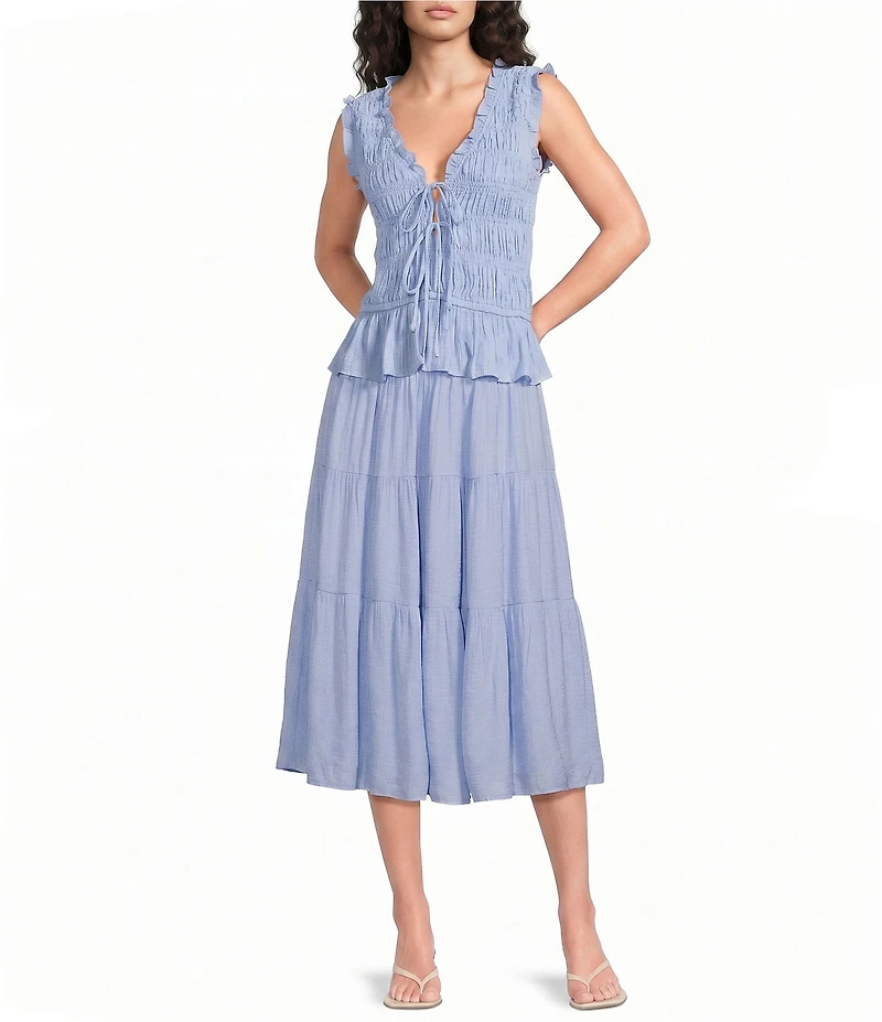 Lucy Paris Tropez Smocked Coordinating A-Line Midi Skirt