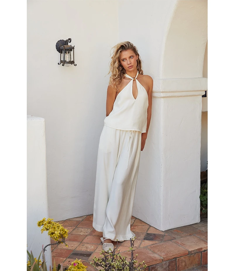 Lucy Paris Willa Satin Halter Neck Sleeveless Flowy Coordinating Top