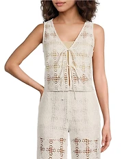 Lucy Paris Woven Crochet Harper V-Neck Front Tie Fitted Coordinating Top