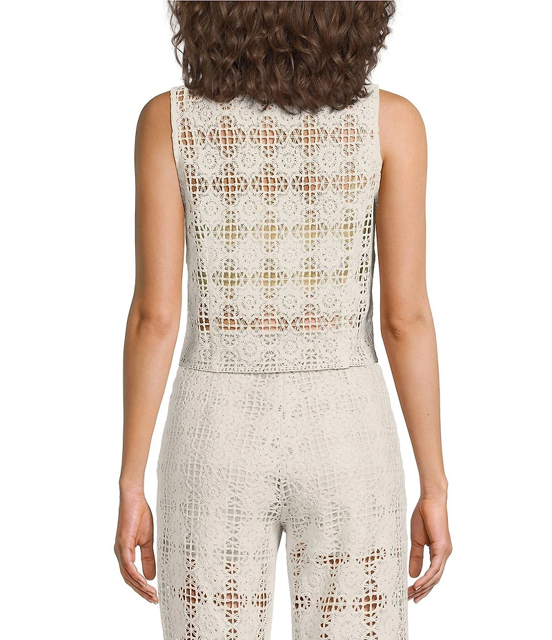 Lucy Paris Woven Crochet Harper V-Neck Front Tie Fitted Coordinating Top