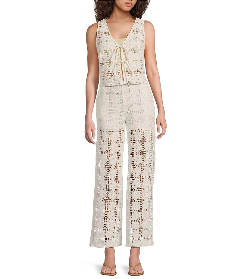 Lucy Paris Woven Crochet Harper V-Neck Front Tie Fitted Coordinating Top