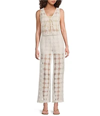 Lucy Paris Woven Crochet Harper V-Neck Front Tie Fitted Coordinating Top