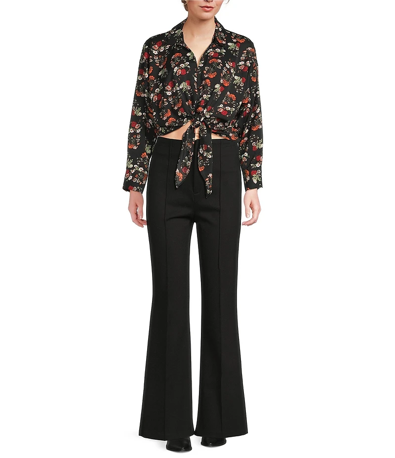 Lucy Paris Woven Floral V-Neck Long Sleeve Tie Top