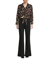 Lucy Paris Woven Floral V-Neck Long Sleeve Tie Top