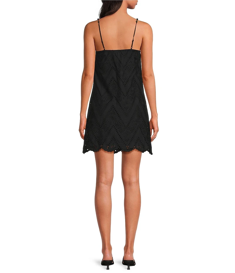 Lucy Paris Ynez Eyelet Square Neck Sleeveless Mini Dress